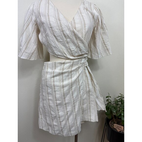 Zara Womens Cotton Blend Striped Cut Out Mini Dress Size Small Modern‎ Beachy - Picture 6 of 13